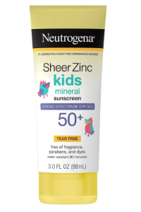 Neutrogena Mineral Fragrance-Free Sunscreen for Kids, Broad Spectrum SPF 50+ is our second pick of the best fragfrance-free sunscreens for children.